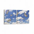 Olla 15849K2Y Gökyüzü Kuşlar Görseli Kare 2'li Yatay Kanvas Tablo (Ölçü: 65X30)