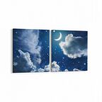 Olla 14715K2Y Gece Gökyüzü Görseli Kare 2'li Yatay Kanvas Tablo (Ölçü: 85X40)