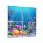 Olla 12146K4 Akvaryum / Balık Görseli Kare 4'lü Kanvas Tablo (Ölçü: 125X125)