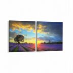 Olla 16112K2Y Günbatımı Görseli Kare 2'li Yatay Kanvas Tablo (Ölçü: 105X50)