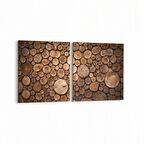 Olla 12044K2Y Ahşap Desen Görseli Kare 2'li Yatay Kanvas Tablo (Ölçü: 125X60)