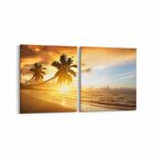 Olla 15925K2Y Günbatımı Görseli Kare 2'li Yatay Kanvas Tablo (Ölçü: 65X30)
