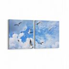 Olla 15828K2Y Gökyüzü Kuşlar Görseli Kare 2'li Yatay Kanvas Tablo (Ölçü: 125X60)