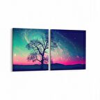 Olla 14736K2Y Gece Gökyüzü Görseli Kare 2'li Yatay Kanvas Tablo (Ölçü: 105X50)