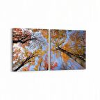 Olla 10692K2Y Ağaç Görseli Kare 2'li Yatay Kanvas Tablo (Ölçü: 145X70)