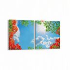 Olla 10598K2Y Ağaç Görseli Kare 2'li Yatay Kanvas Tablo (Ölçü: 65X30)