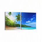 Olla 16390K2Y Kumsal / Sahil Görseli Kare 2'li Yatay Kanvas Tablo (Ölçü: 145X70)
