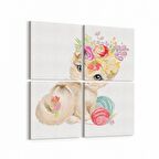 Olla 12727K4 Çocuk Odası Görseli 4'lü Kanvas Tablo (Ölçü: 145X145)