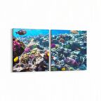 Olla 12073K2Y Akvaryum / Balık Görseli Kare 2'li Yatay Kanvas Tablo (Ölçü: 85X40)