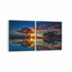 Olla 15943K2Y Günbatımı Görseli Kare 2'li Yatay Kanvas Tablo (Ölçü: 105X50)