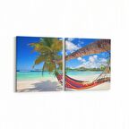 Olla 16500K2Y Kumsal / Sahil Görseli Kare 2'li Yatay Kanvas Tablo (Ölçü: 85X40)