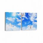 Olla 15827K2Y Gökyüzü Kuşlar Görseli Kare 2'li Yatay Kanvas Tablo (Ölçü: 125X60)