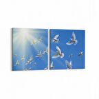 Olla 15869K2Y Gökyüzü Kuşlar Görseli Kare 2'li Yatay Kanvas Tablo (Ölçü: 65X30)