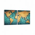 Olla 16177K2Y Harita Görseli Kare 2'li Yatay Kanvas Tablo (Ölçü: 125X60)