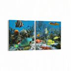 Olla 12056K2Y Akvaryum / Balık Görseli Kare 2'li Yatay Kanvas Tablo (Ölçü: 85X40)