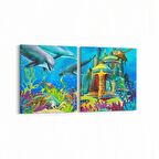 Olla 12084K2Y Akvaryum / Balık Görseli Kare 2'li Yatay Kanvas Tablo (Ölçü: 145X70)