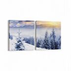 Olla 16125K2Y Günbatımı Görseli Kare 2'li Yatay Kanvas Tablo (Ölçü: 85X40)