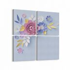 Olla 11623K4 Çiçek Görseli Kare 4'lü Kanvas Tablo (Ölçü: 125X125)