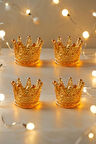 4'lü Set Kristal Taç Mumluk Gold