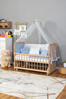 Ahşap Beşik Anne Yanı Beşik Organik (BOYASIZ) 60x120 - Mavi Prens (ERKEK) Uyku Seti Yatak