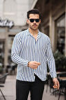 Erkek Uzun Kol Çizgili Waffle Gömlek
