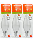 (3 Adet) Ledvance 4,9W (40W) 2700K (Sarı Işık) Dim Edilebilir E14 Duylu (İnce Duy) Led Mum Ampul