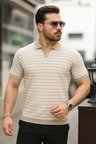 Erkek Kısa Kollu çizgi Desenli örme Kumaş Tshirt