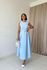 Bebe Mavi Halter Yaka Kloş Elbise