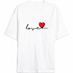 Sevgililer Günü İçin Özel Tasarım Love Baskılı T-shirt - Beyaz