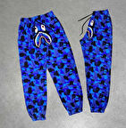 Erkek Bape Shark Dijital Baskılı Eşofman Altı - Mavi