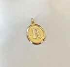 ÖZDEN KUYUMCUSU 14 Ayar Altın Vintage Oval R Harf Kolye Ucu