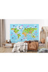 Oxyteez   Dünya Haritası Çocuk Ve Bebek Odası Hayvanlar Alemi Duvar Kağıdı-3783 3783