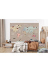 Oxyteez   Dünya Haritası Çocuk Ve Bebek Odası Hayvanlar Alemi Duvar Kağıdı-3817 3817