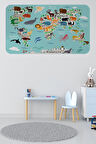 Eğitici Dünya Haritası Dünya Atlası Çocuk ve Bebek Odası Duvar Sticker-60x105-3775