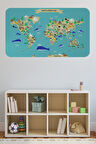 Eğitici Dünya Haritası Dünya Atlası Çocuk ve Bebek Odası Duvar Sticker -60x105-3829