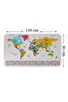 Türkçe Ülke Bayrak lı Eğitici Başkent Detaylı Atlası Dünya Haritası Duvar Sticker-85x130-3834