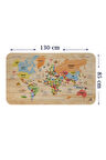 Ahşap Görünümlü Türkçe Eğitici Detaylı Atlası Dünya Haritası Duvar Sticker-85x130-3868
