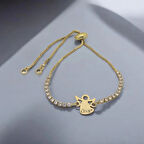 Göz Alıcı, Özel Mevlana Motifli Beyaz Taşlı 14 Ayar Altın Plakalı Özge Bilekliği