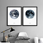 Vetro Design Dünya ve Ay Ahşap Çerçeveli Poster Set (40x50 cm)