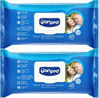 Canped Hasta Vücut Perine Temizleme Islak Mendil Havlu 48 Yaprak XL (2 Li Set) Plastik Kapaklı
