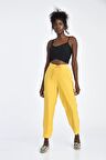 Bağcıklı Belden ve Bilekten Lastikli Sarı Kadın Pantolon