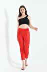 Belden Lastikli Kırmızı Bilek Kadın Pantolon