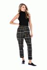 Belden Lastikli Siyah Çizgili Ekose Bilek Kadın Pantolon
