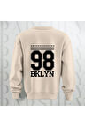 98 BKLYN Yazı Baskılı Unisex Bisiklet Yaka Sweatshirt Kalın Kumaş 3 İplik