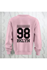 98 BKLYN Yazı Baskılı Unisex Bisiklet Yaka Sweatshirt Kalın Kumaş 3 İplik