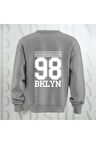 98 BKLYN Yazı Baskılı Unisex Bisiklet Yaka Sweatshirt Kalın Kumaş 3 İplik