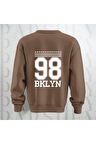98 BKLYN Yazı Baskılı Unisex Bisiklet Yaka Sweatshirt Kalın Kumaş 3 İplik