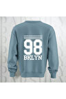 98 BKLYN Yazı Baskılı Unisex Bisiklet Yaka Sweatshirt Kalın Kumaş 3 İplik