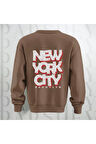 NYC Brooklyn Kalın Kumaş 3 İplik Şardonlu Baskılı Unisex Bisiklet Yaka Sweatshirt
