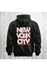 NYC Brooklyn Baskılı Kapüşonlu Sweatshirt Hoodie Yünlü Kalın Kumaş 3 İplik Şardonlu